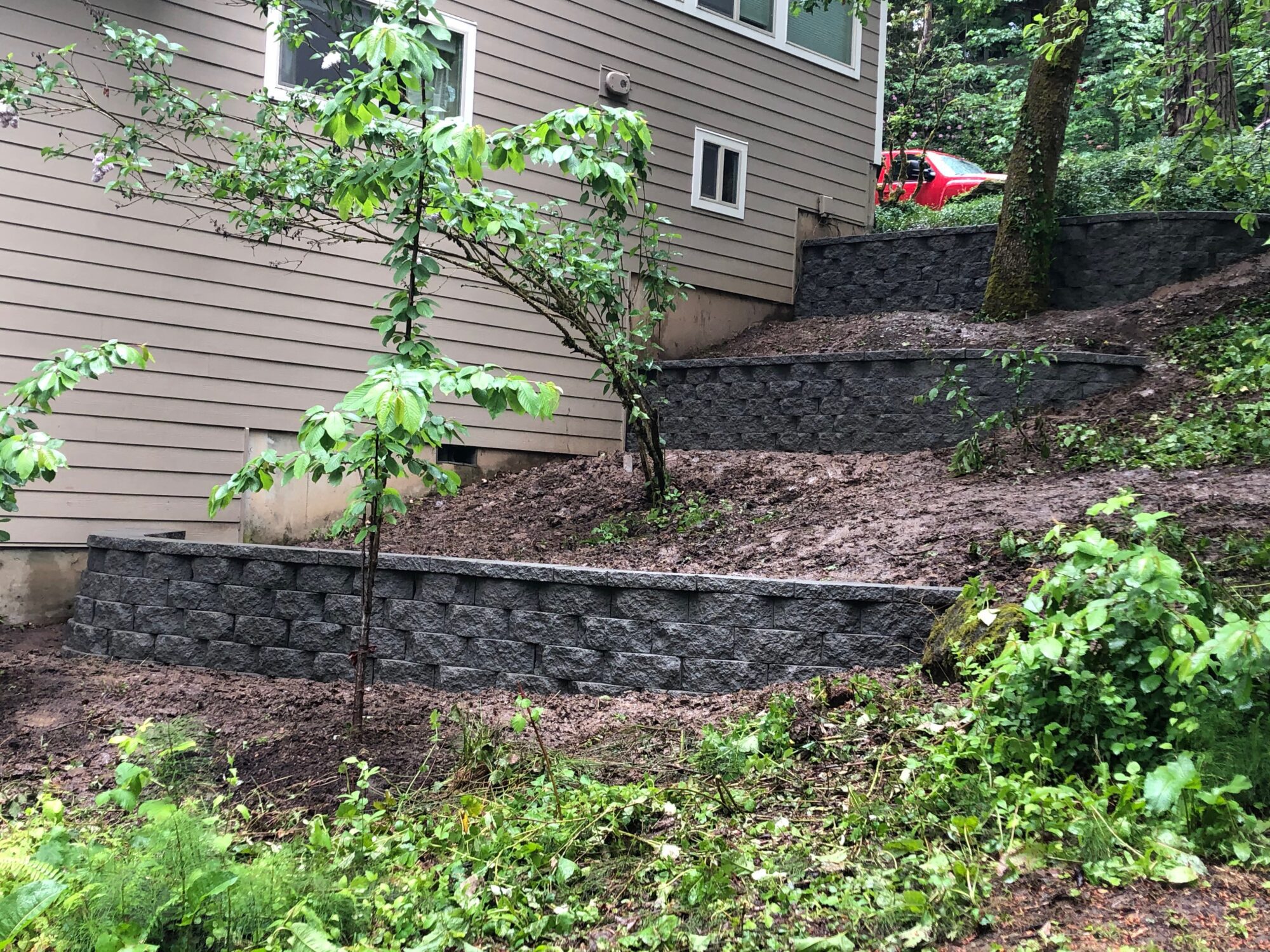 Timber retaining wall in Portland by Oregon Retaining Walls